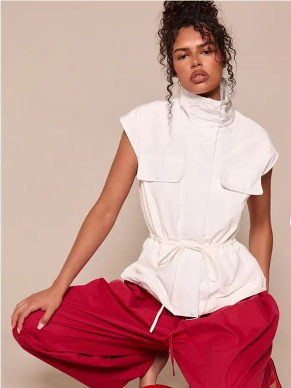 PrettyLittle Thing White Utility Drawstring Vest - Size M NWT